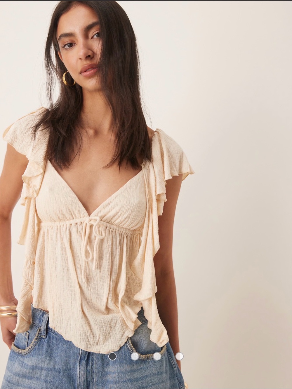 ASOS Crinkle Flutter Open Back Plunge Top Cream NWT 14